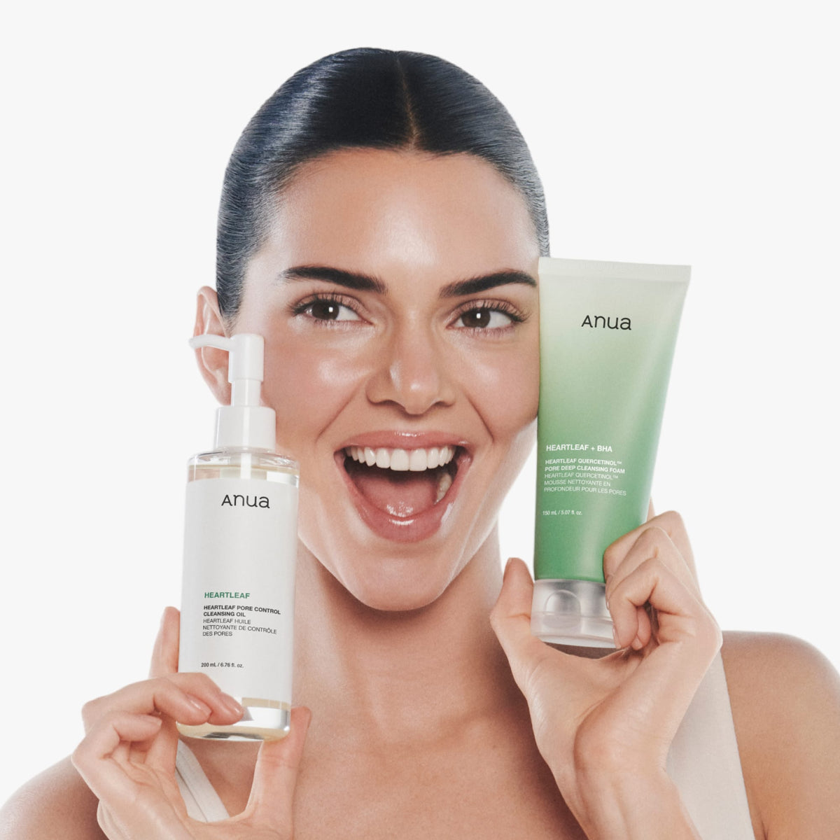 Anua official cleansing routine image showing Heartleaf Quercetinol Foam with cleansing oil sold separately