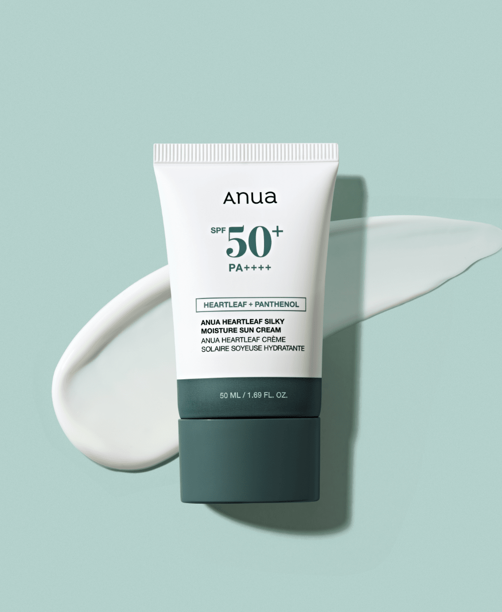 Anua Heartleaf Silky Moisture Sun Cream 50ml tube with cream texture