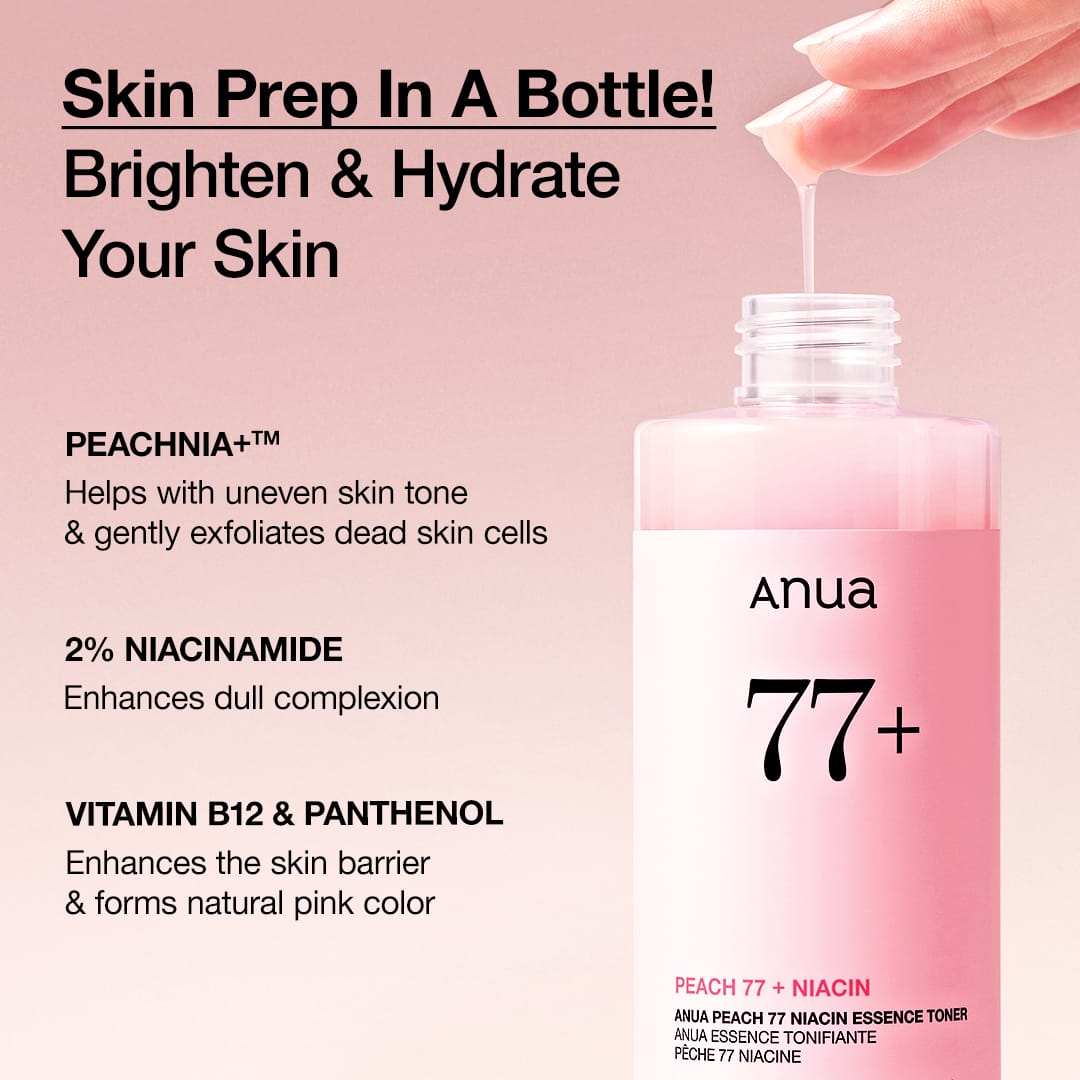 Anua Peach 77 Niacin Essence Toner niacinamide and panthenol ingredient highlights