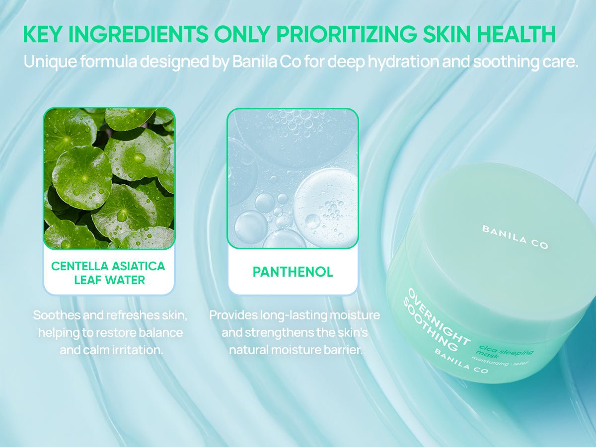 Banila Co Overnight Soothing Cica Sleeping Mask 100mL β Centella leaf water and panthenol ingredient explanation