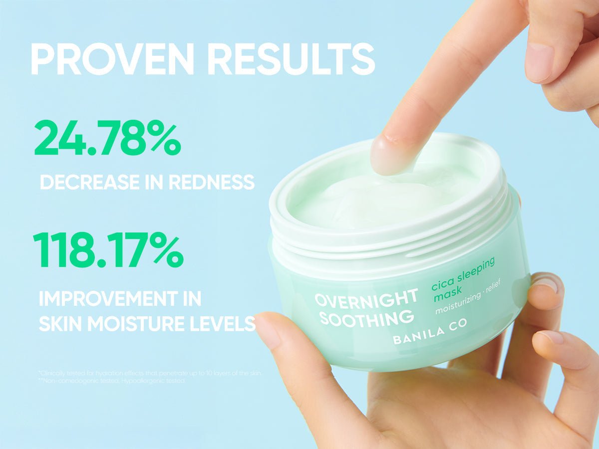 Banila Co Overnight Soothing Cica Sleeping Mask 100mL β Brand-reported redness and moisture results