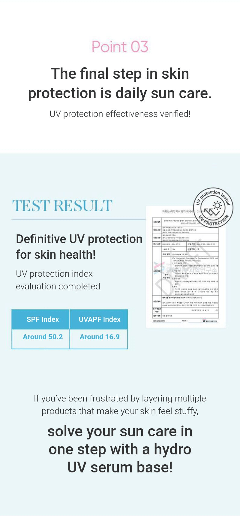 Banila Co All Day Prep Hydro UV Serum Base SPF50+ PA++++ 35mL β SPF and UVA protection test information