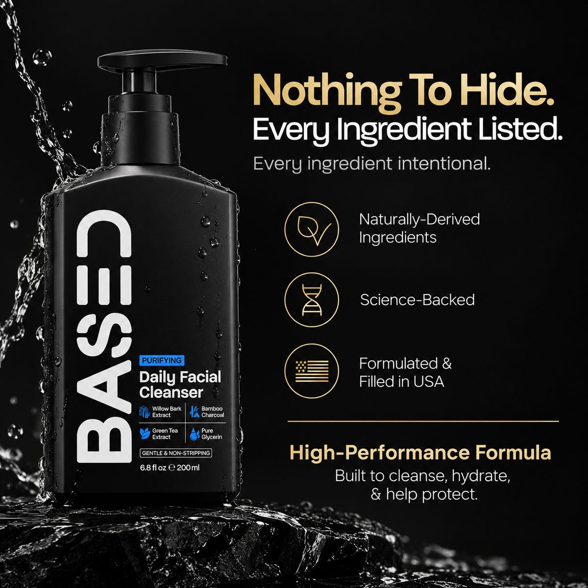 BASED Daily Facial Cleanser formula transparency infographic