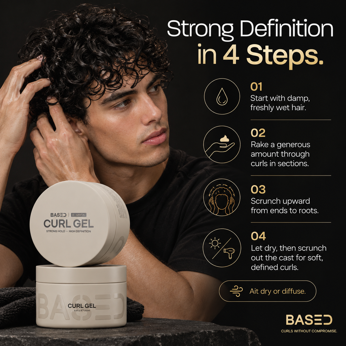 How to use BASED Curl Gel for strong curl definition and a soft scrunch out finish