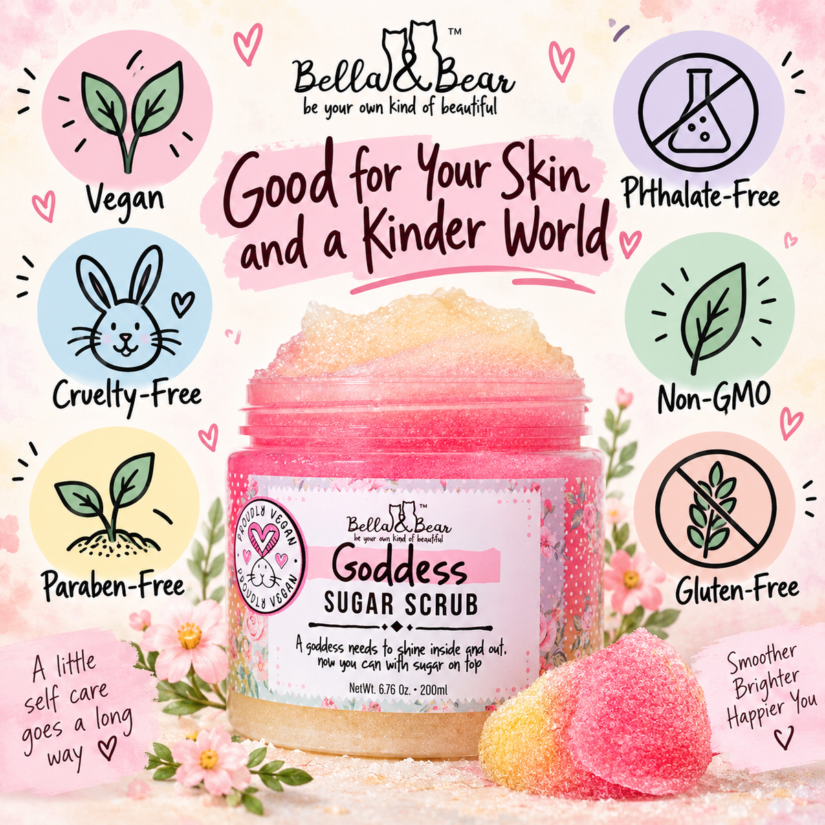 Bella & Bear Goddess Sugar Scrub vegan cruelty-free formula highlights