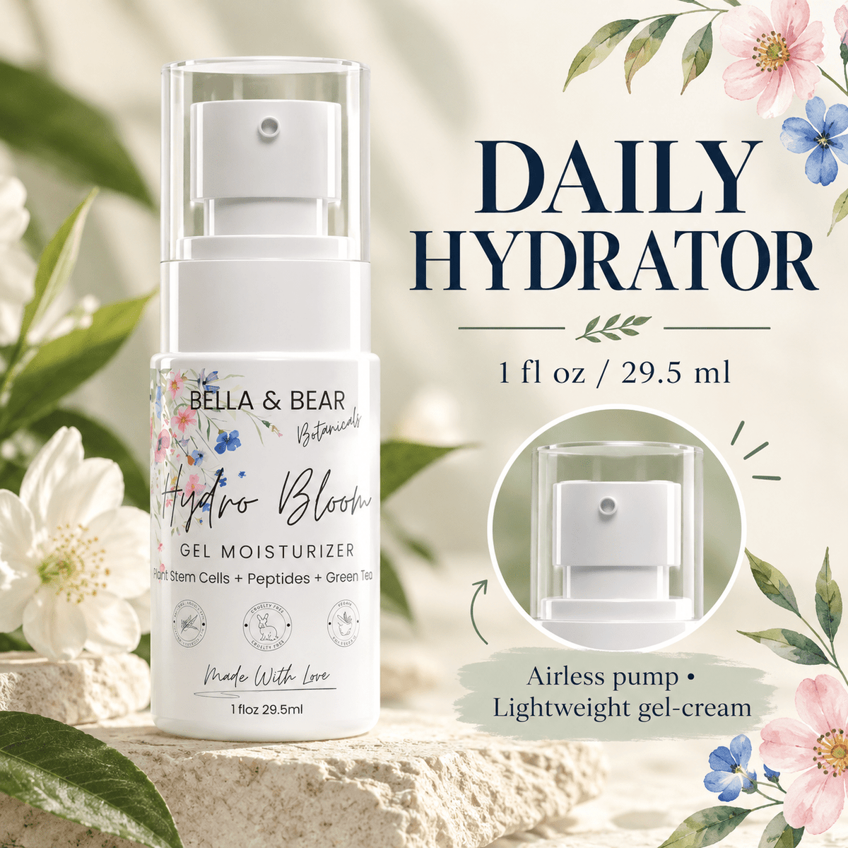 Bella & Bear Hydro Bloom 1 fl oz 29.5 ml product detail infographic