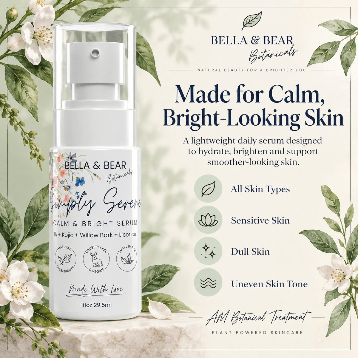 Simply Serene serum for all skin types sensitive dull uneven skin tone