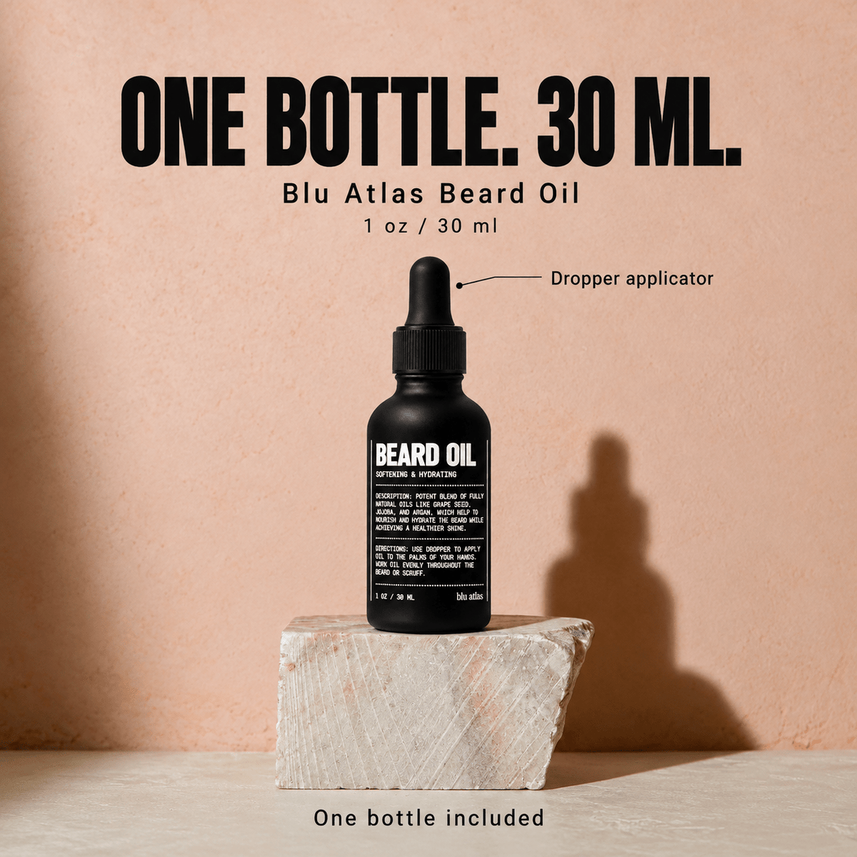 One 30 ml Blu Atlas Beard Oil bottle included