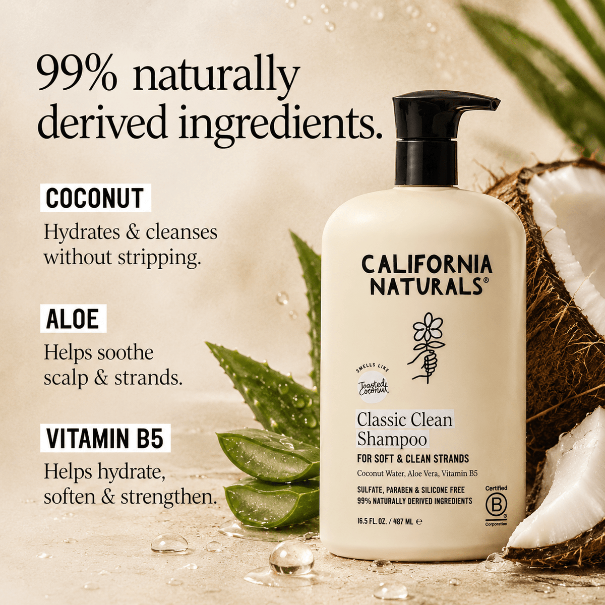 California Naturals Classic Clean Shampoo ingredient benefits infographic
