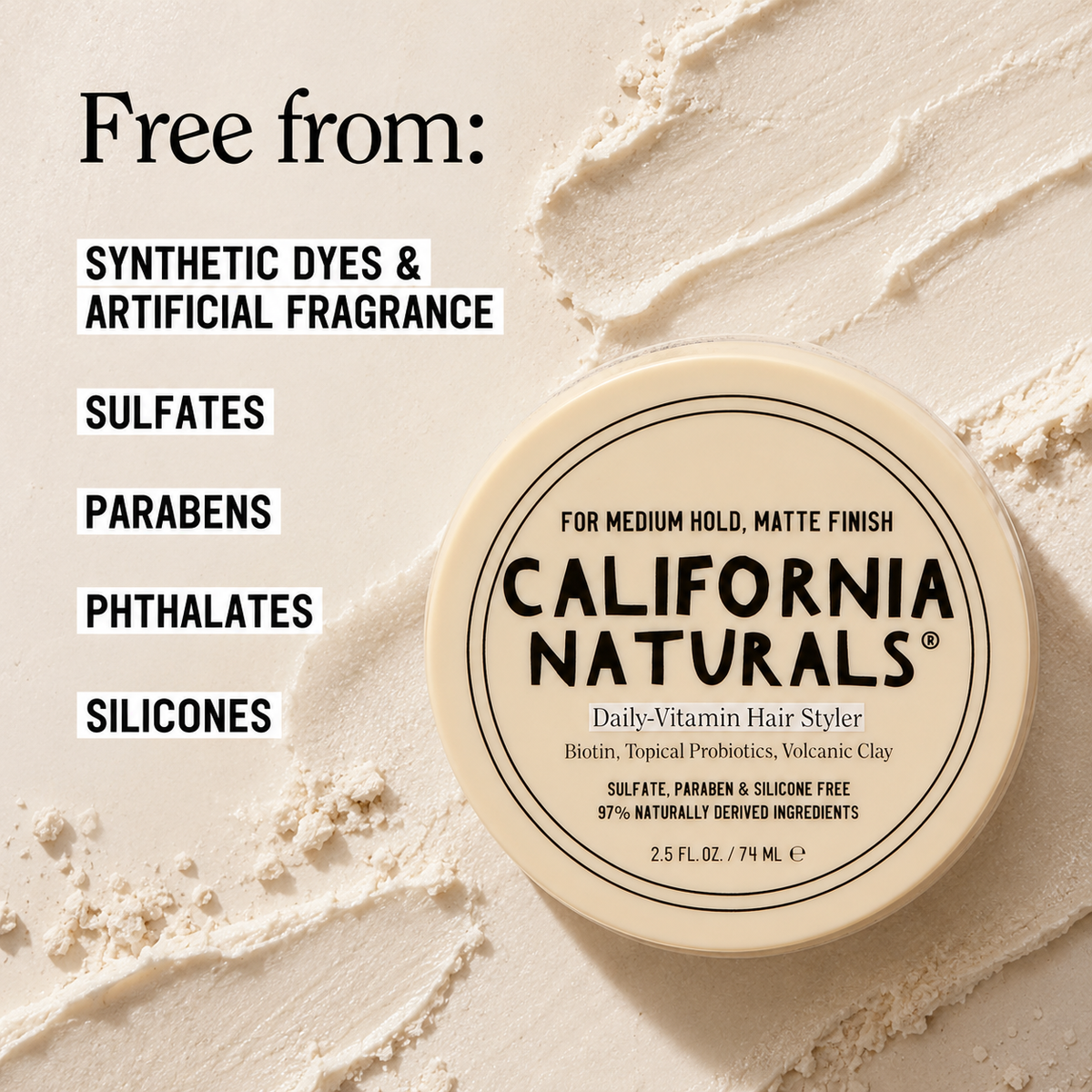 California Naturals Daily Vitamin Hair Styler free from synthetic dyes, artificial fragrance, sulfates, parabens, phthalates and silicones