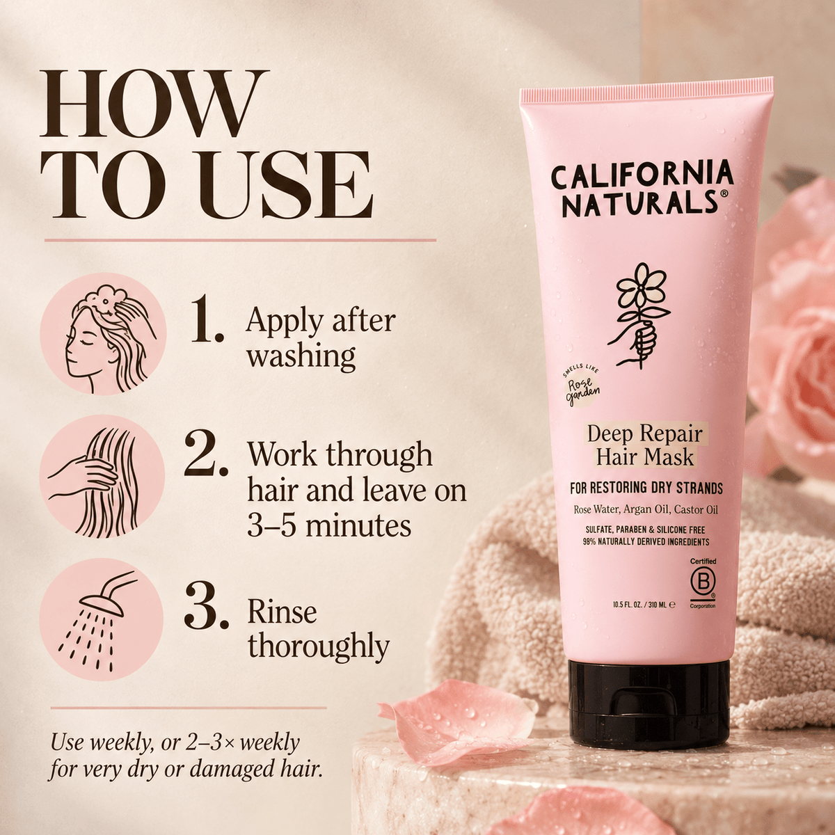 How to use California Naturals Deep Repair Hair Mask