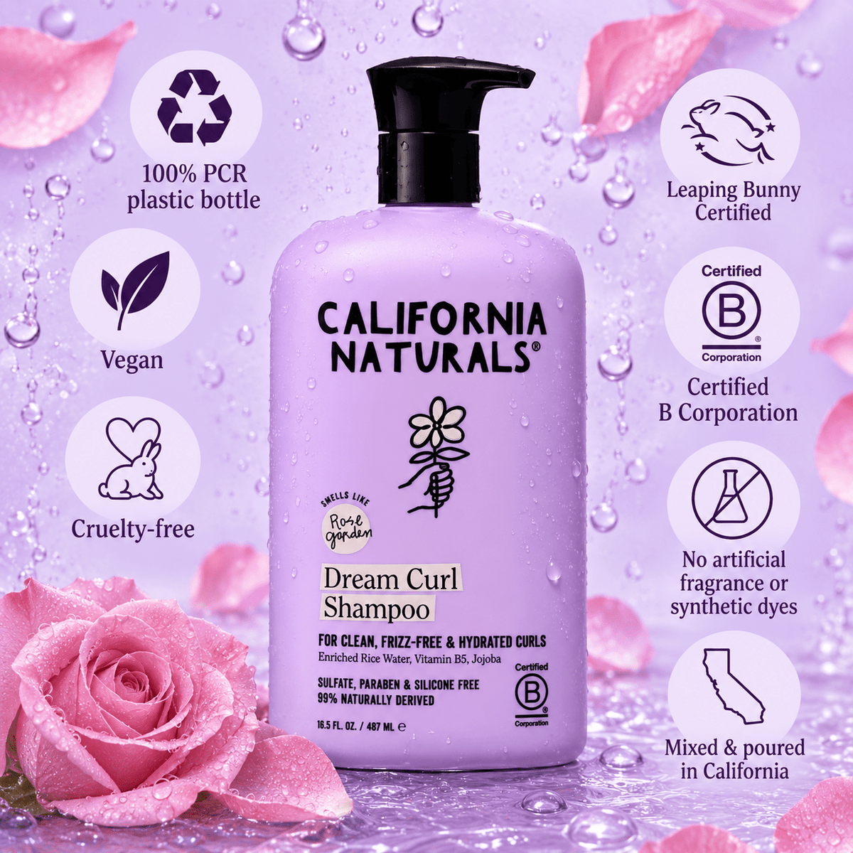 California Naturals Dream Curl Shampoo clean values recycled bottle and certifications