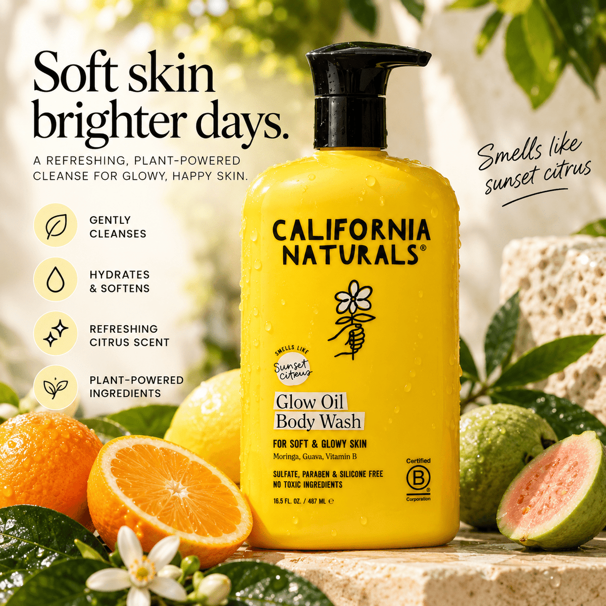 California Naturals Glow Oil Body Wash benefits infographic