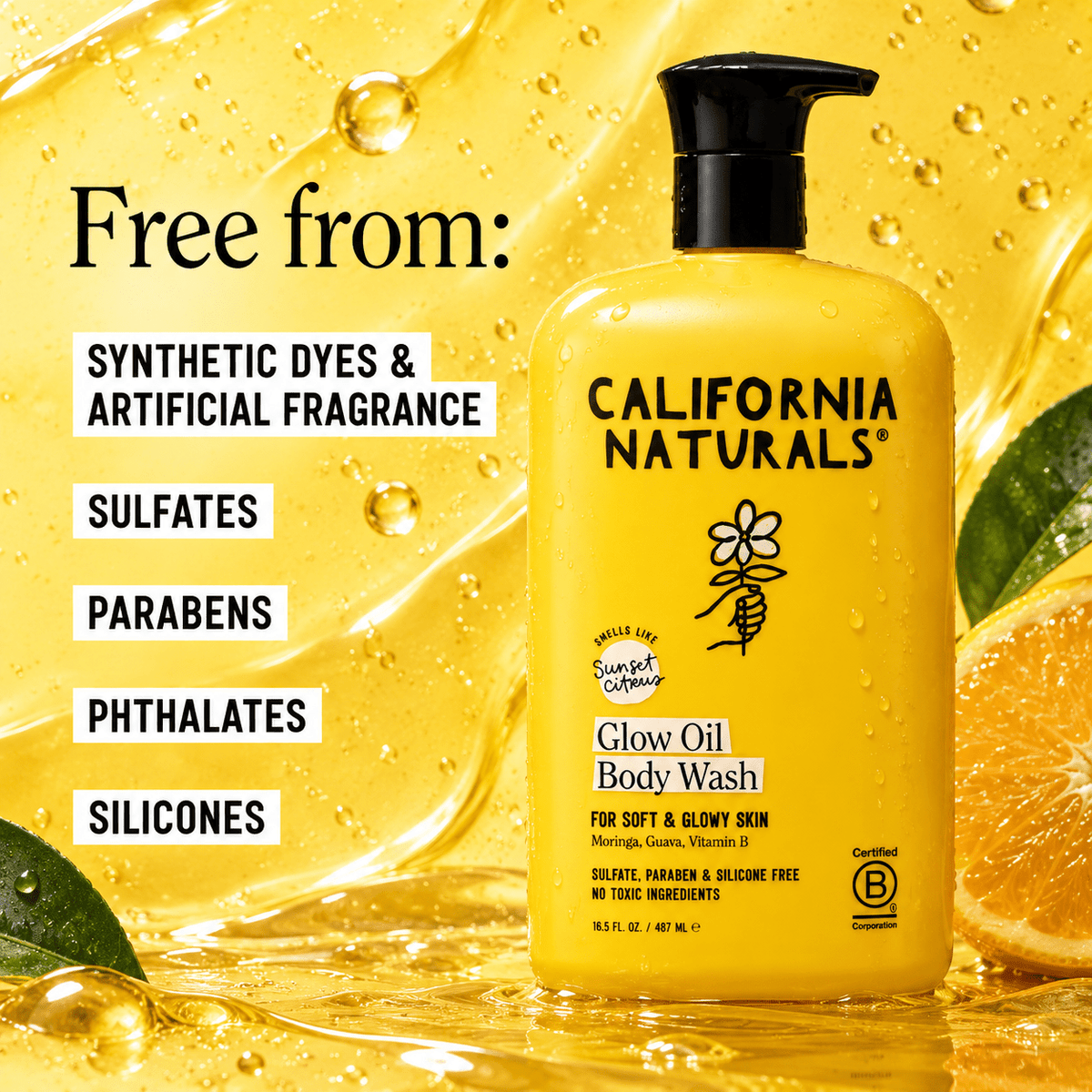 California Naturals Glow Oil Body Wash free-from infographic