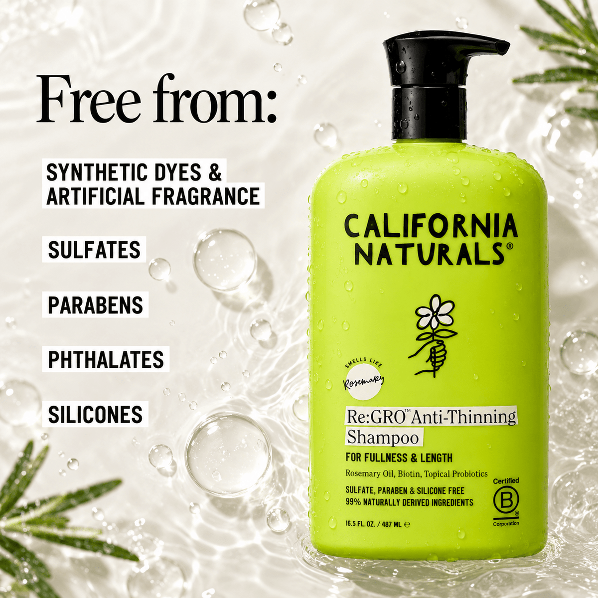 California Naturals Re:GRO shampoo free from sulfates parabens phthalates silicones synthetic dyes and artificial fragrance