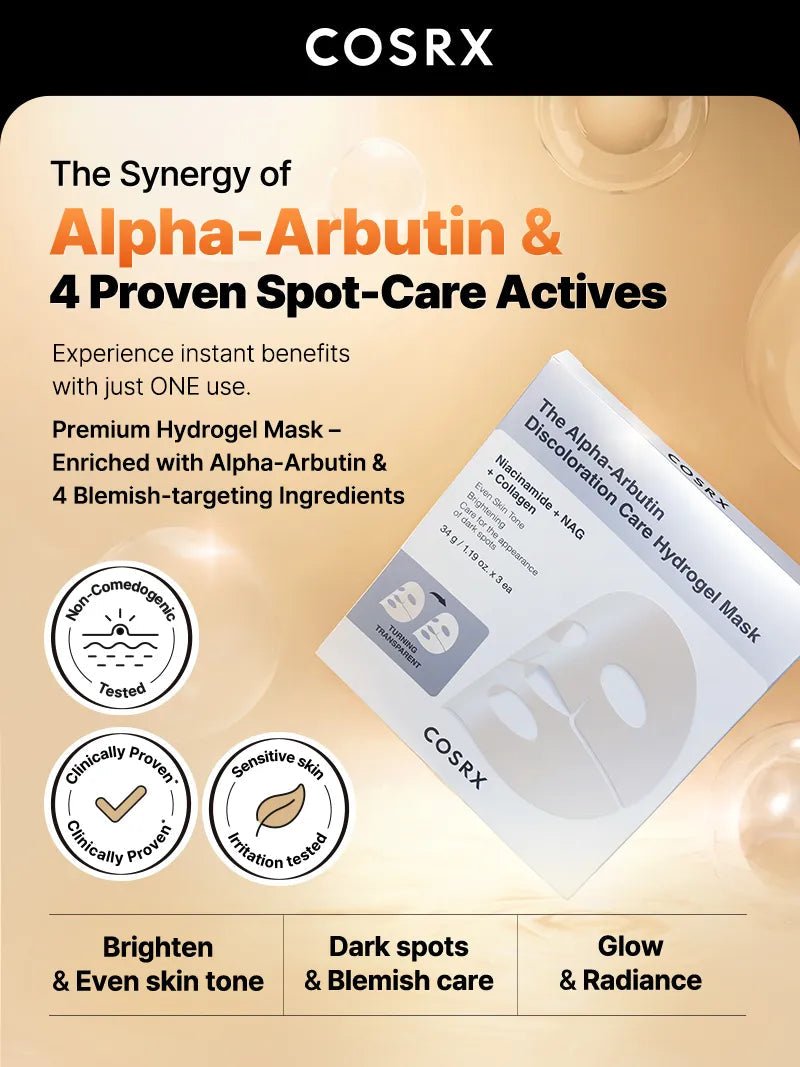 COSRX The Alpha-Arbutin Discoloration Care Hydrogel Mask official English detail panel 2