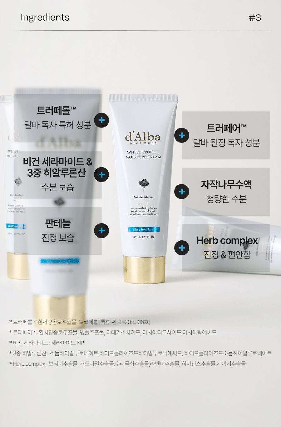 d'Alba Ingredient3 full formula blend guide with footnotes