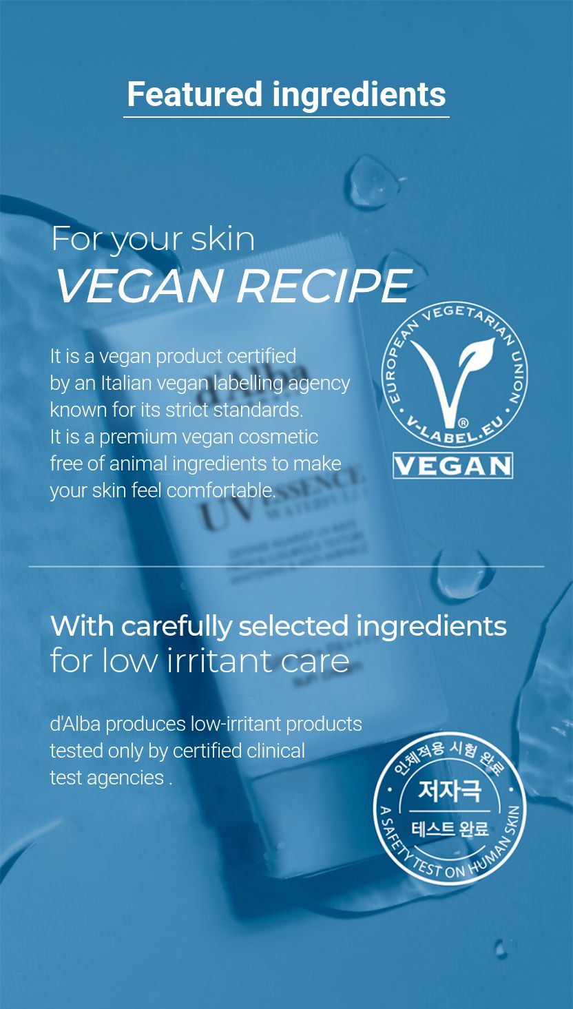 d'Alba Waterfull Essence Sun Cream vegan recipe and low-irritation testing