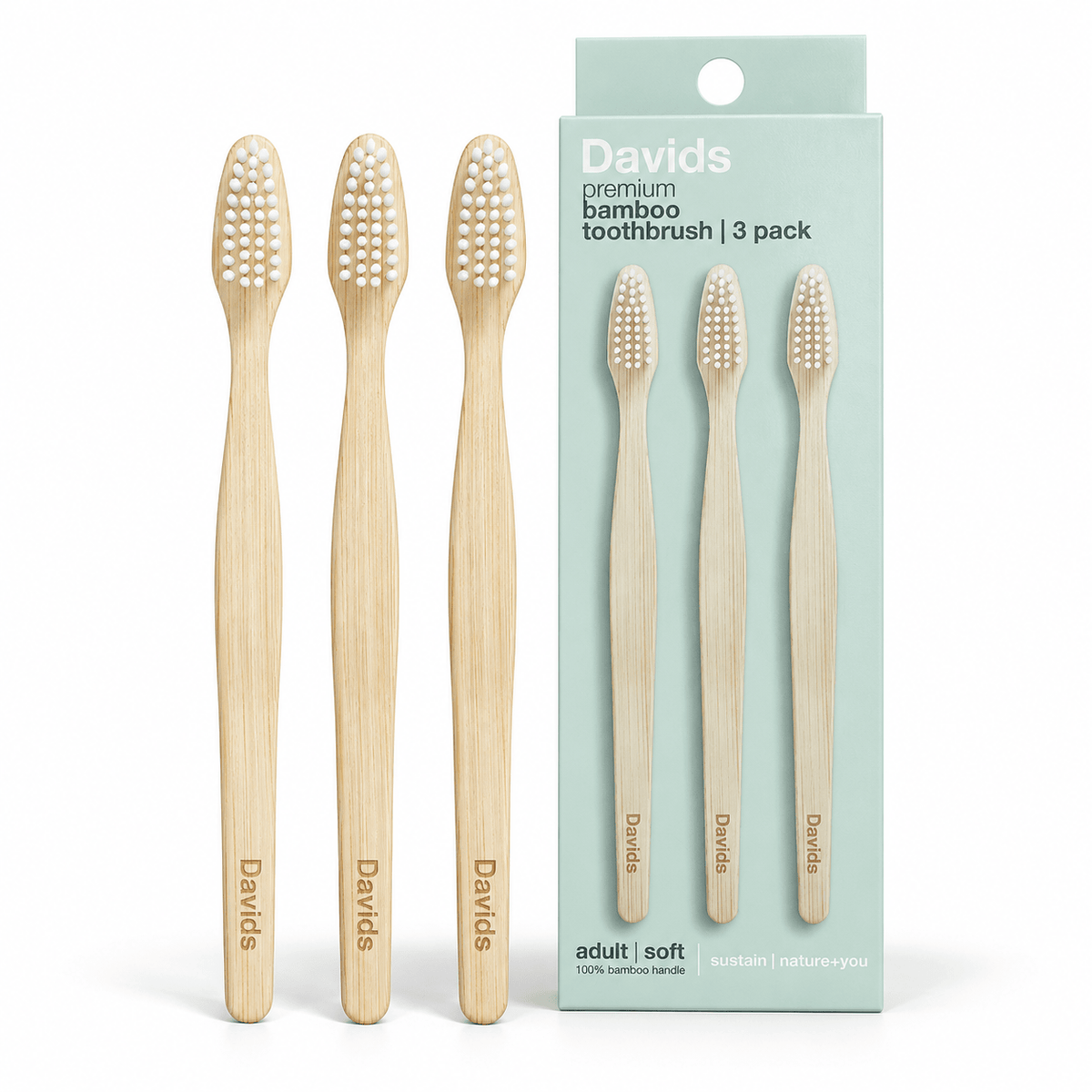 Davids premium bamboo toothbrush adult soft 3 pack