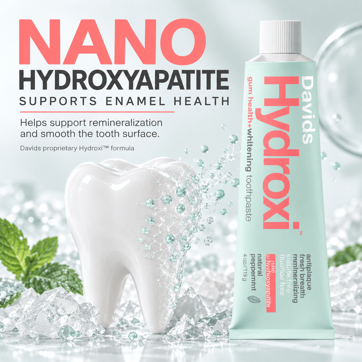 Davids Hydroxi nano hydroxyapatite enamel support infographic