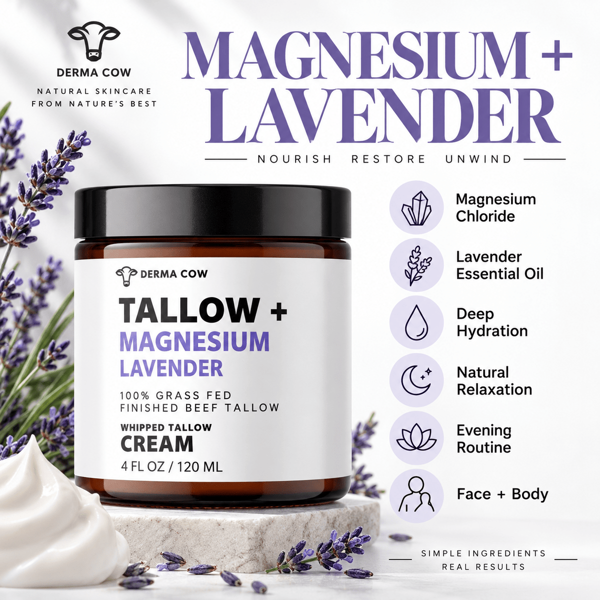 Derma Cow Magnesium Lavender Tallow Cream magnesium lavender spotlight infographic