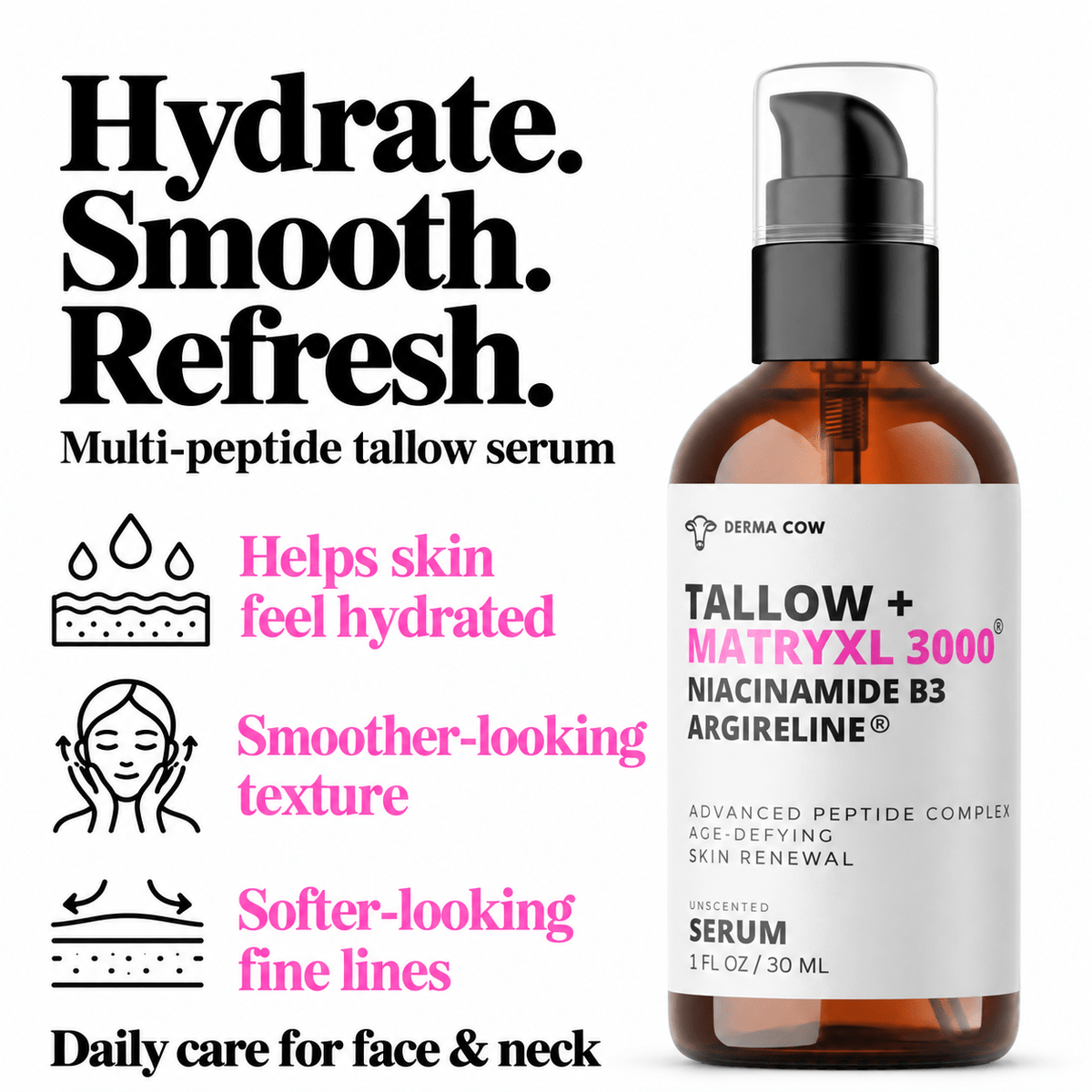 Derma Cow Tallow Serum hydration and smoother-looking skin benefits