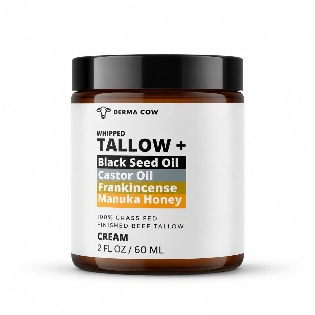 Derma Cow Tallow Cream with Black Seed Oil and Manuka Honey, 2 oz