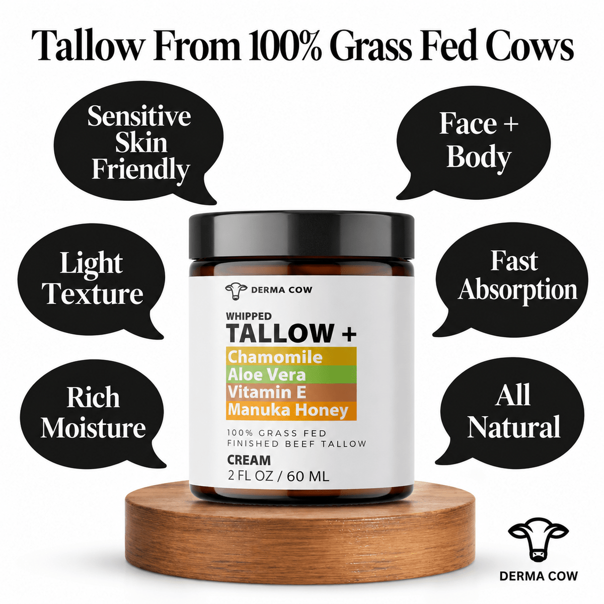 Derma Cow tallow cream features for face and body