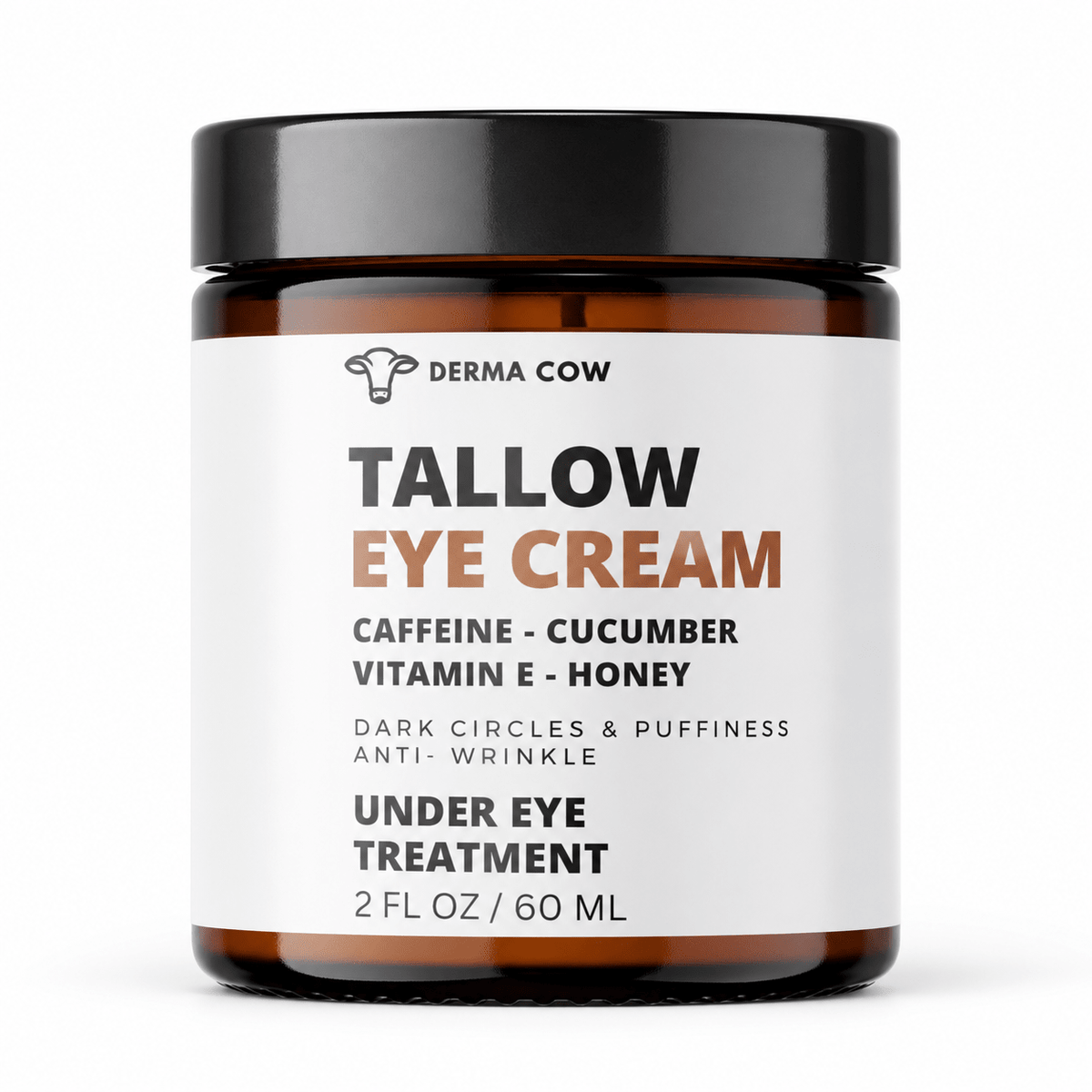 Derma Cow Tallow Eye Cream with Caffeine Cucumber Vitamin E and Honey 2 oz