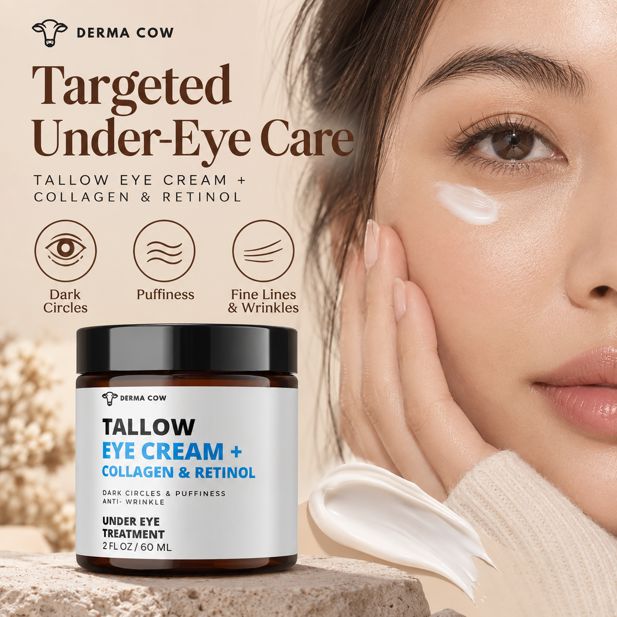 Derma Cow tallow eye cream under-eye care infographic