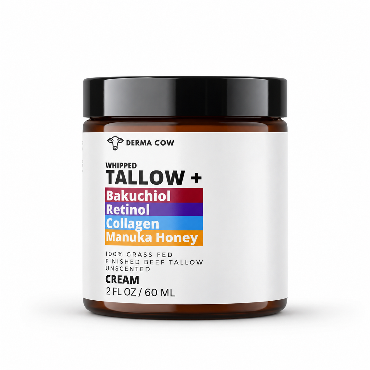 Derma Cow Beef Tallow Moisturizer with Bakuchiol and Retinol, 2 oz