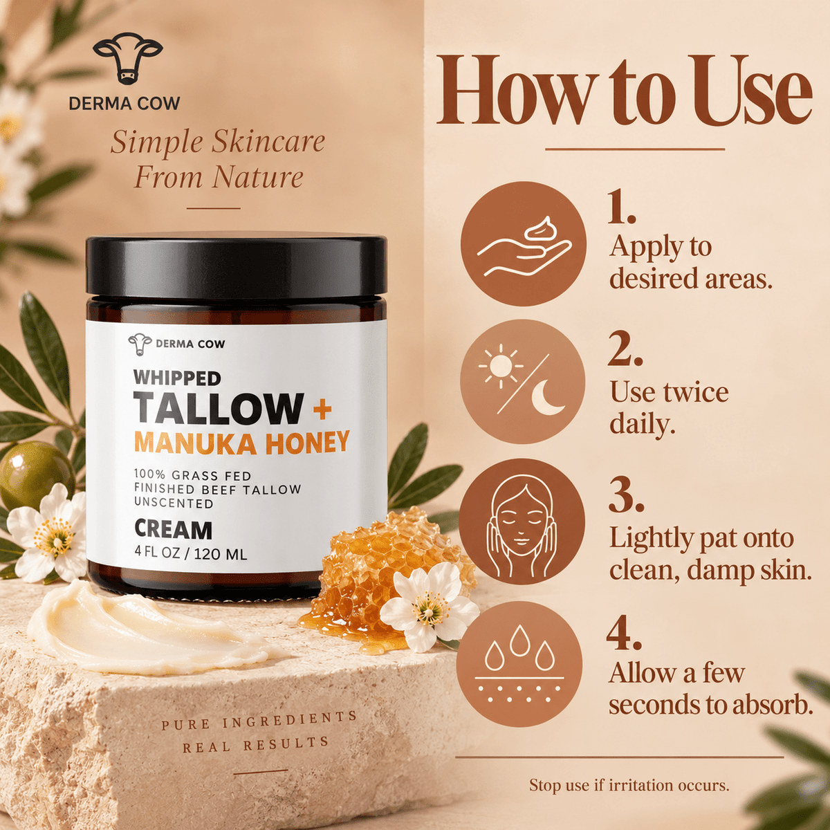 How to use Derma Cow whipped tallow Manuka honey cream