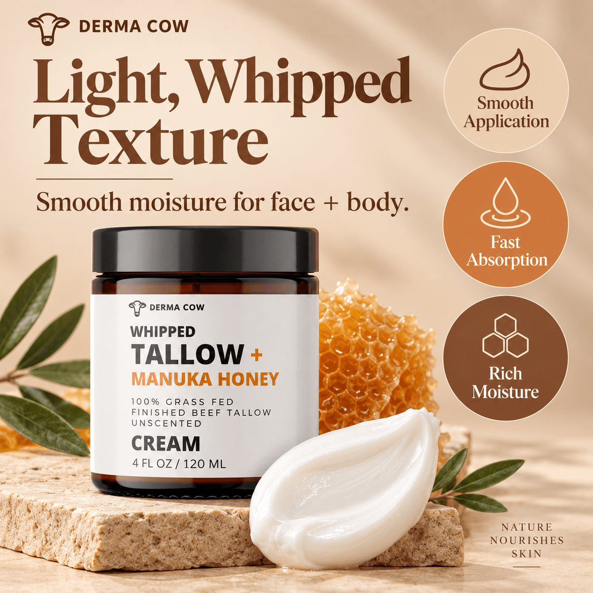 Derma Cow whipped tallow Manuka honey cream texture