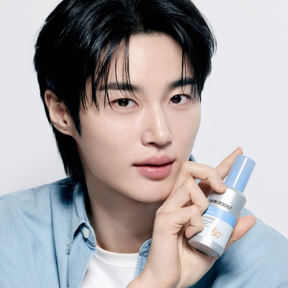 Dr.G Skin Boost PDRN Sun Serum 50ml held by a model