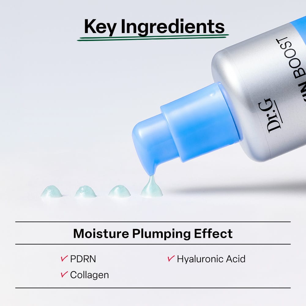 Dr.G Skin Boost PDRN Sun Serum key ingredients and pump texture