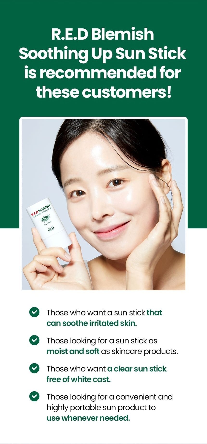 Dr.G R.E.D Blemish Soothing Up Sun Stick 21g suitability source panel