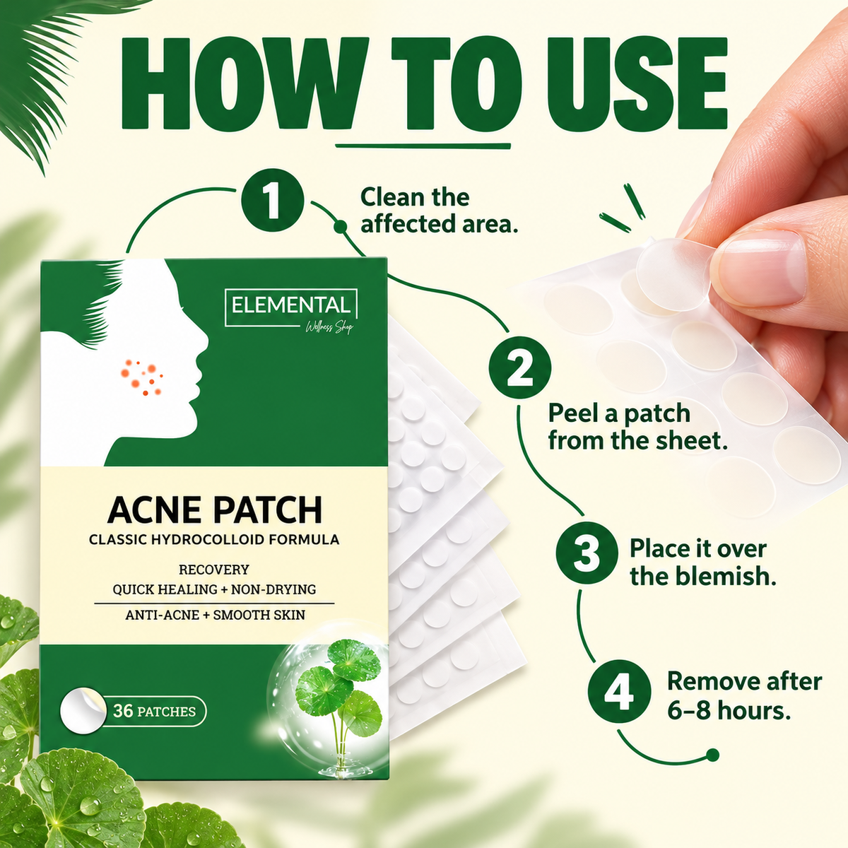 How to apply and remove Elemental Wellness acne patches