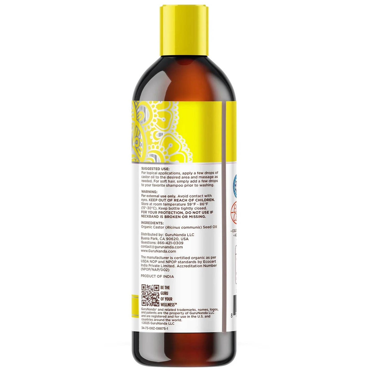 GuruNanda LLC β wholesale Bath/Body Oil β Organic Castor Oil β 8 oz10