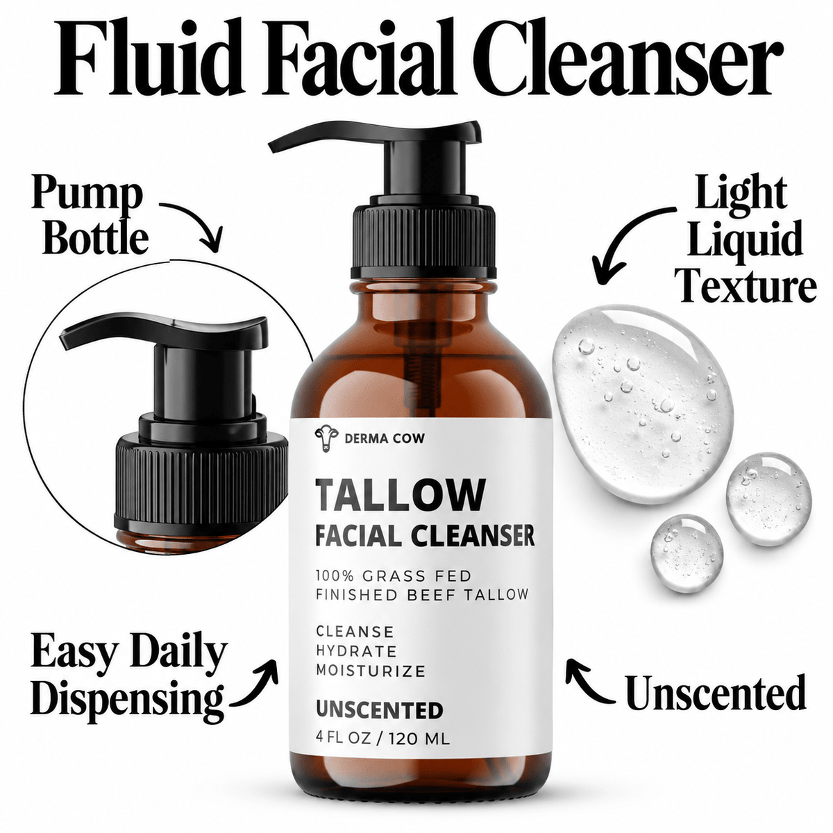 Derma Cow tallow facial cleanser fluid texture