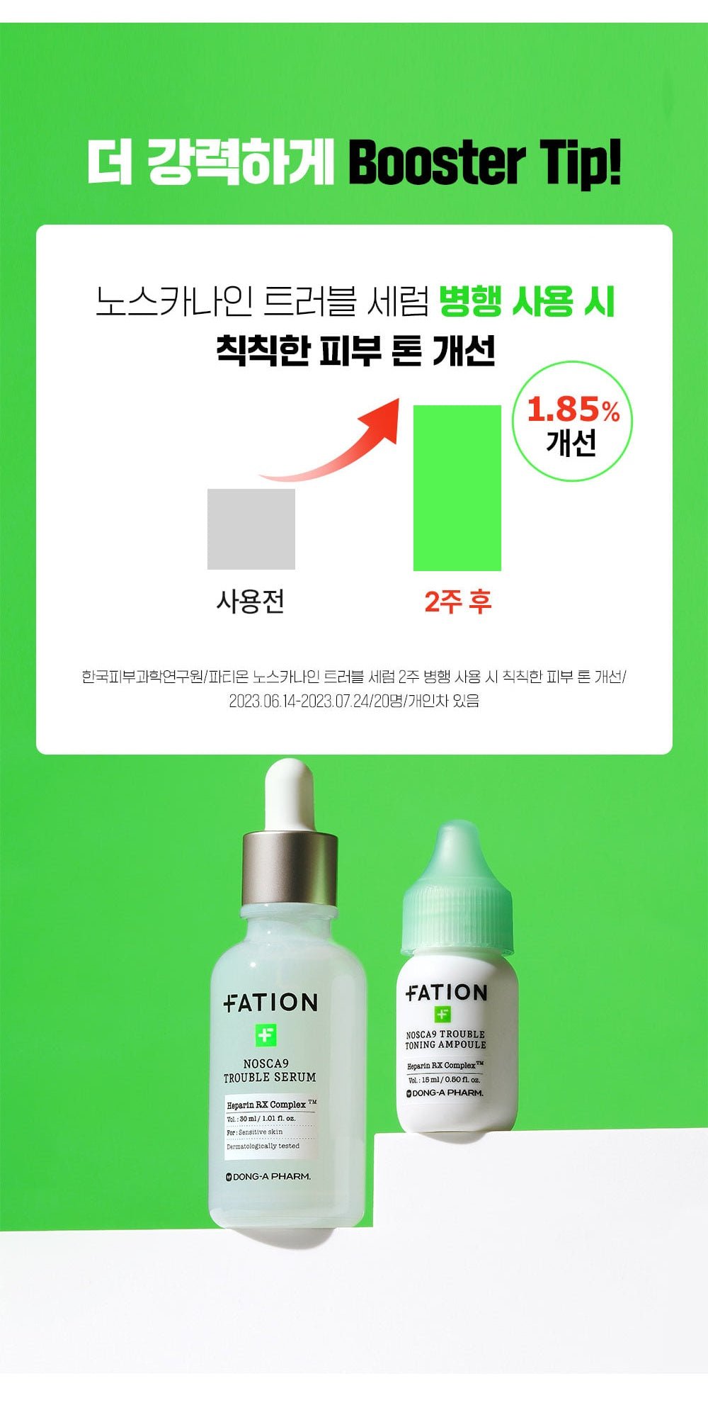 FATION Nosca9 Trouble Toning Ampoule - serum pairing study (official Korean source)