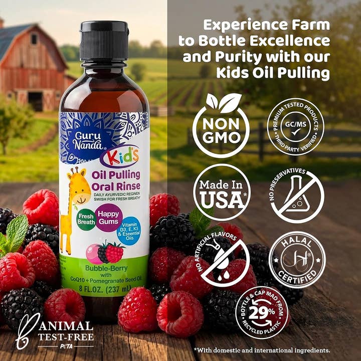 GuruNanda LLC β wholesale Mouthwash β Kids Oil Pulling with Bubble Berry & CoQ10 β 8 fl oz7