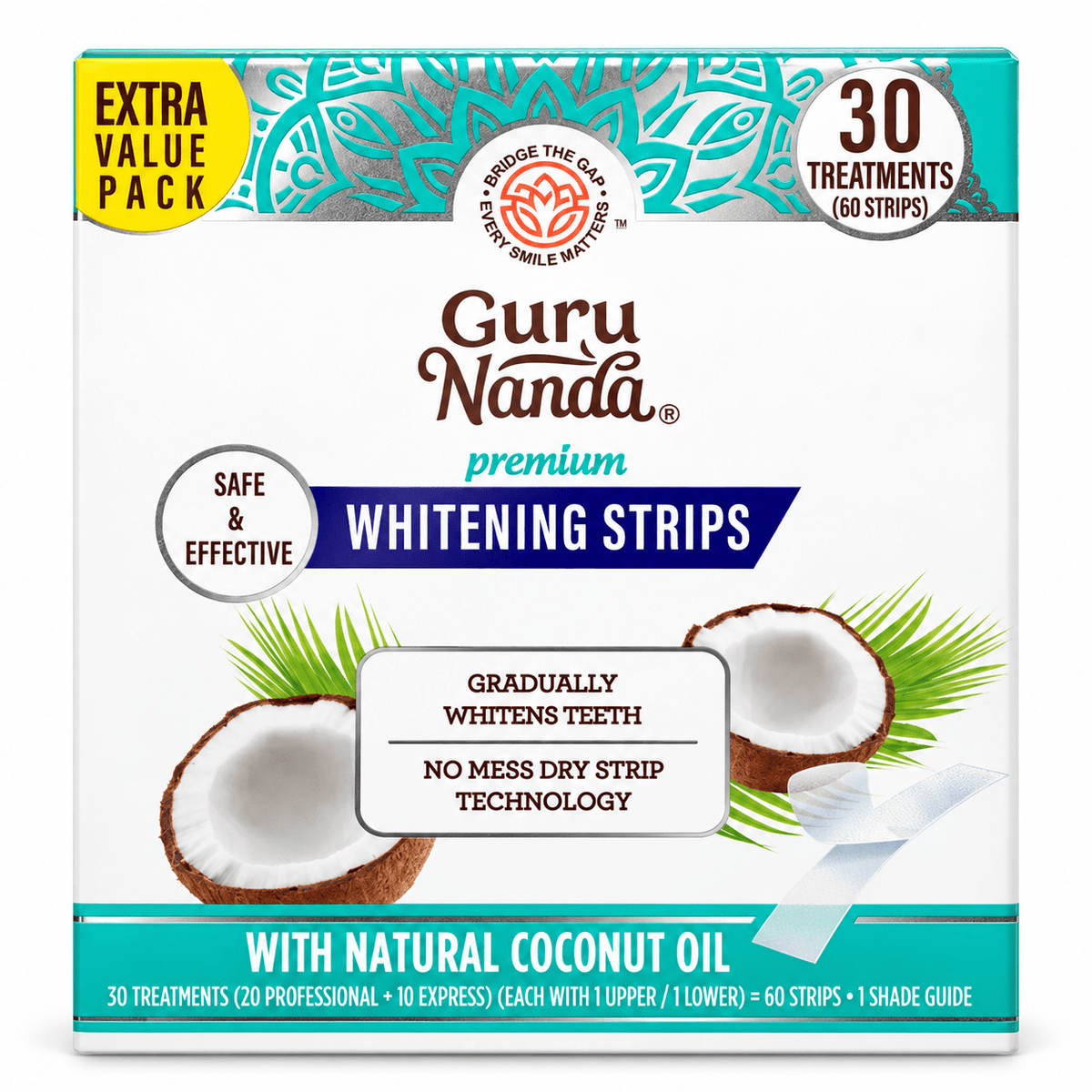 GuruNanda premium Whitening Strips 30-treatment box on a white background