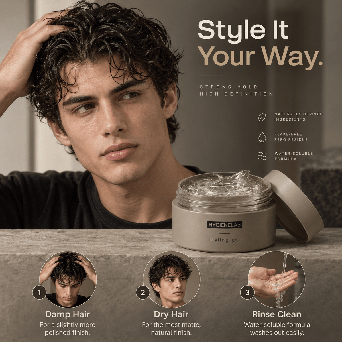 How to use HygieneLab Styling Gel on damp or dry hair