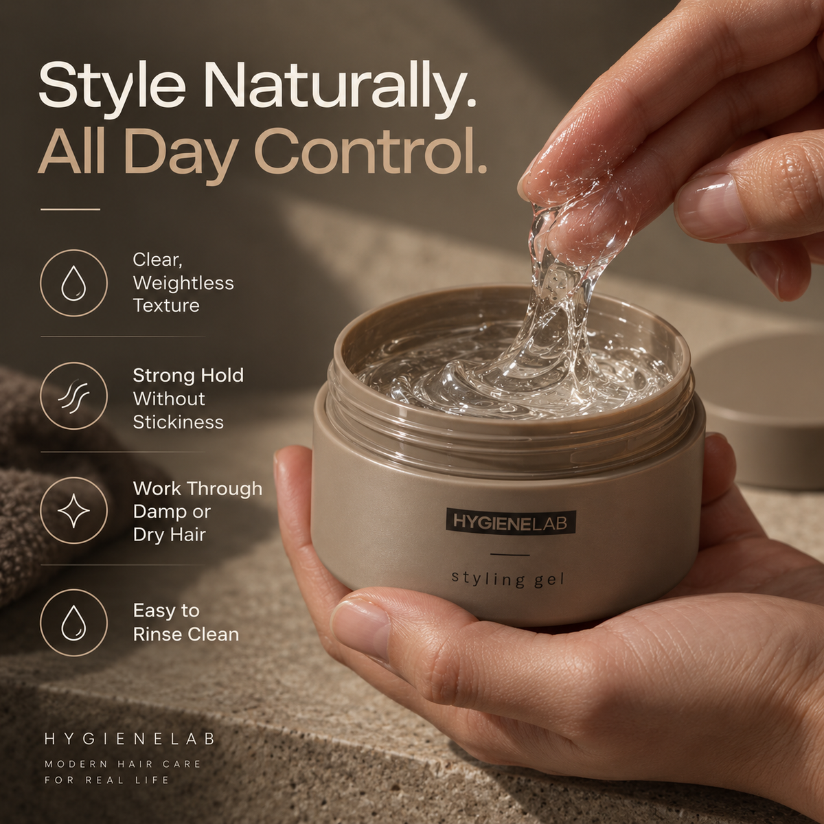 HygieneLab Styling Gel clear weightless texture and application