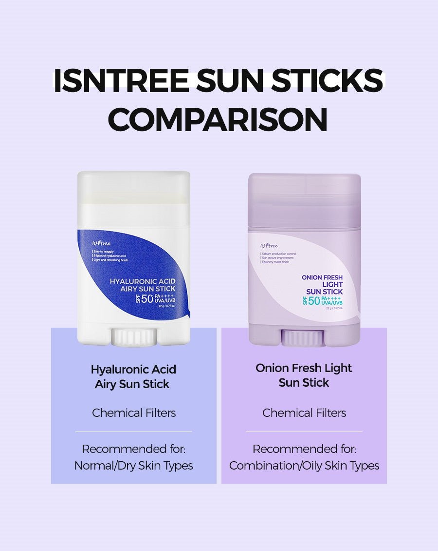 Isntree Onion Fresh Light Sun Stick SPF50+ PA++++ 22g - sun stick skin type comparison