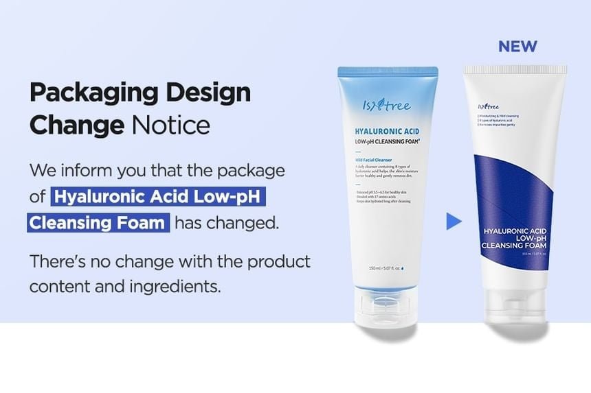Isntree Hyaluronic Acid Low-pH Cleansing Foam 150mL: packaging renewal