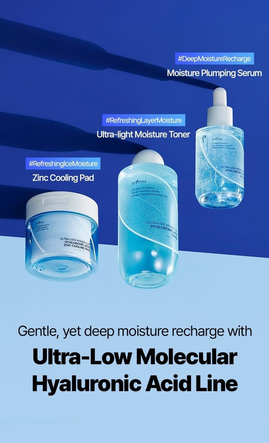 Isntree Ultra-Low Molecular Hyaluronic Acid Zinc Cooling Pad 60 Pads: complementary hydration line
