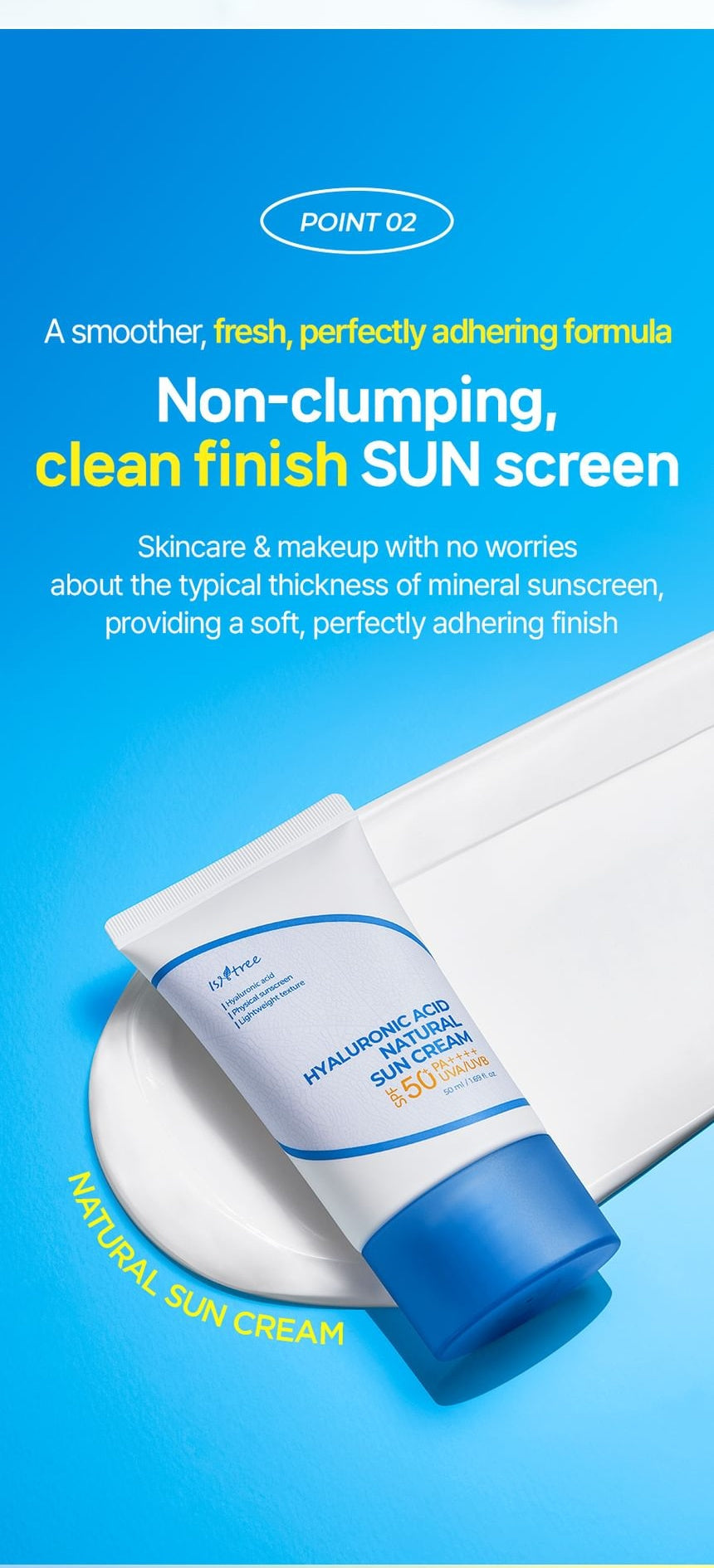 Isntree Hyaluronic Acid Natural Sun Cream SPF50+ PA++++ 50mL - lightweight clean finish