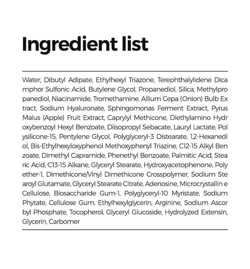 Isntree Onion Fresh Fluid Sun Cream SPF50+ PA++++ 50mL - full ingredient list