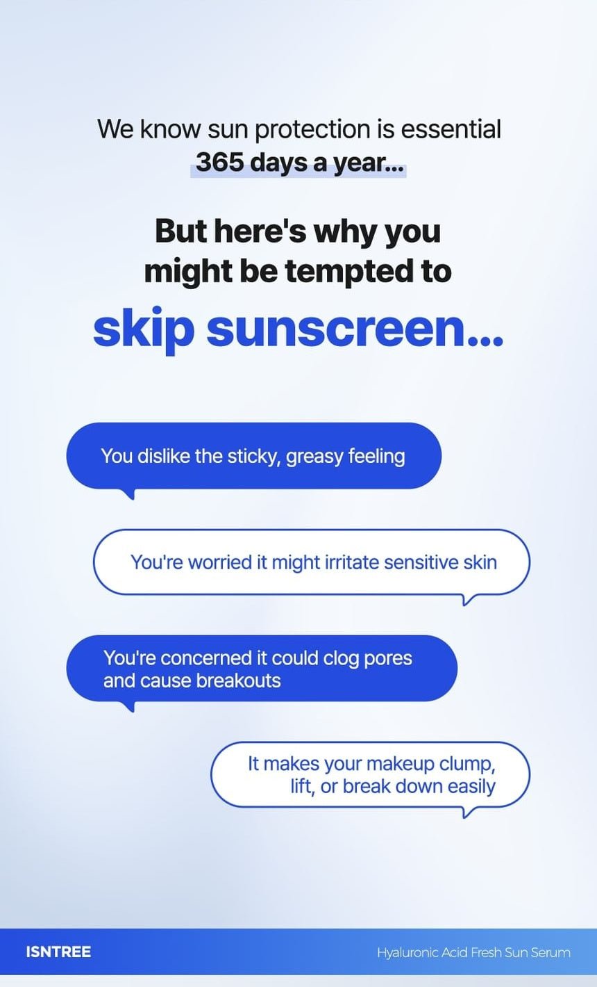 Isntree Hyaluronic Acid Fresh Sun Serum SPF50+ PA++++ 50mL - daily sunscreen texture preferences